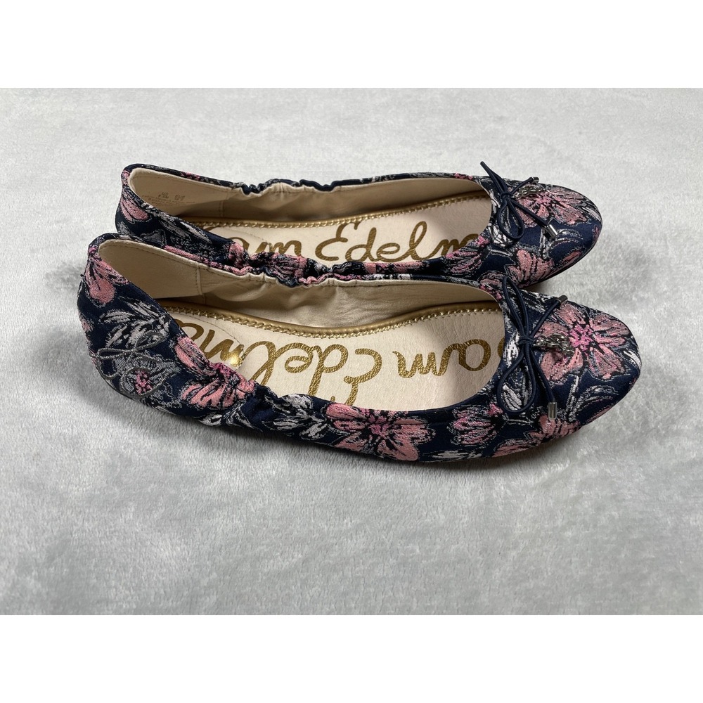 Sam Edelman Felicia Ballet Flats Women's 8.5 Navy Pink Floral Jacquard Bow Shoes - Picture 6 of 15